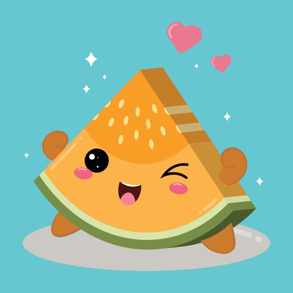 Illustration Of A Cute And Happy Cartoon Melon Fruit Slice vector