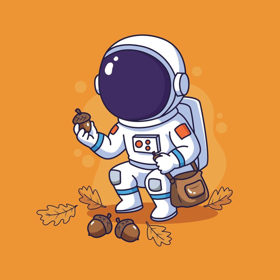 astronaut with acorn and hazelnut in autumn . illustration vector