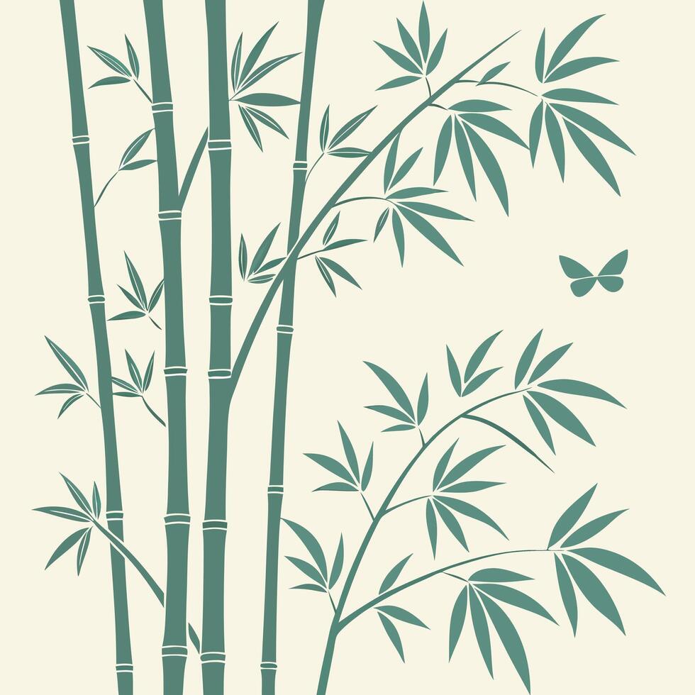 Bamboo Stems - Stylized vertical bamboo stems in muted green on soft beige vector