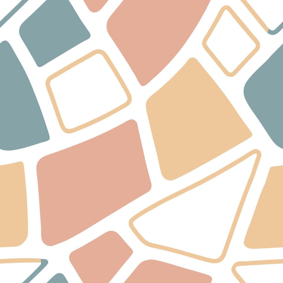 A seamless style, Abstract Color Blocks - Irregular soft-edged squares in pale peach, teal, mustard vector
