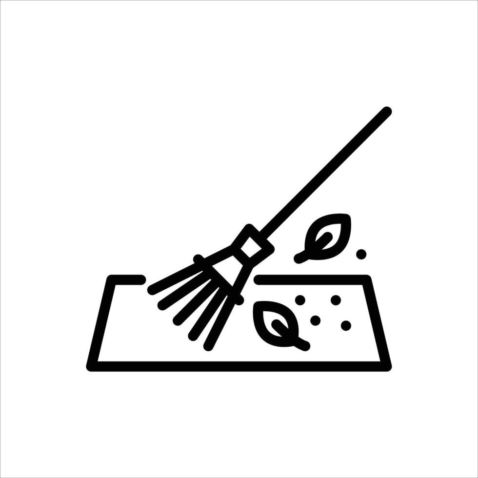 sweeping garden outline icon. broom black line illustration. vector