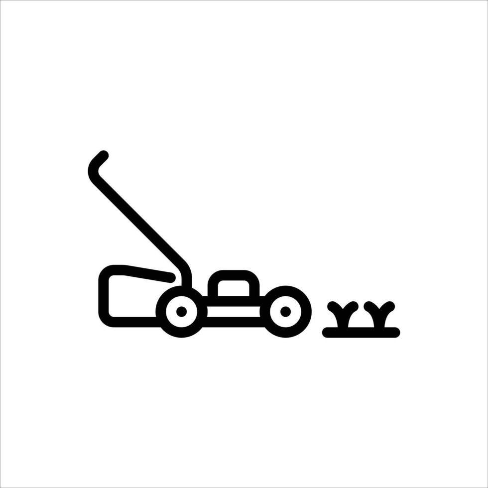 lawn mower outline icon. Garden maintenance black line illustration. vector