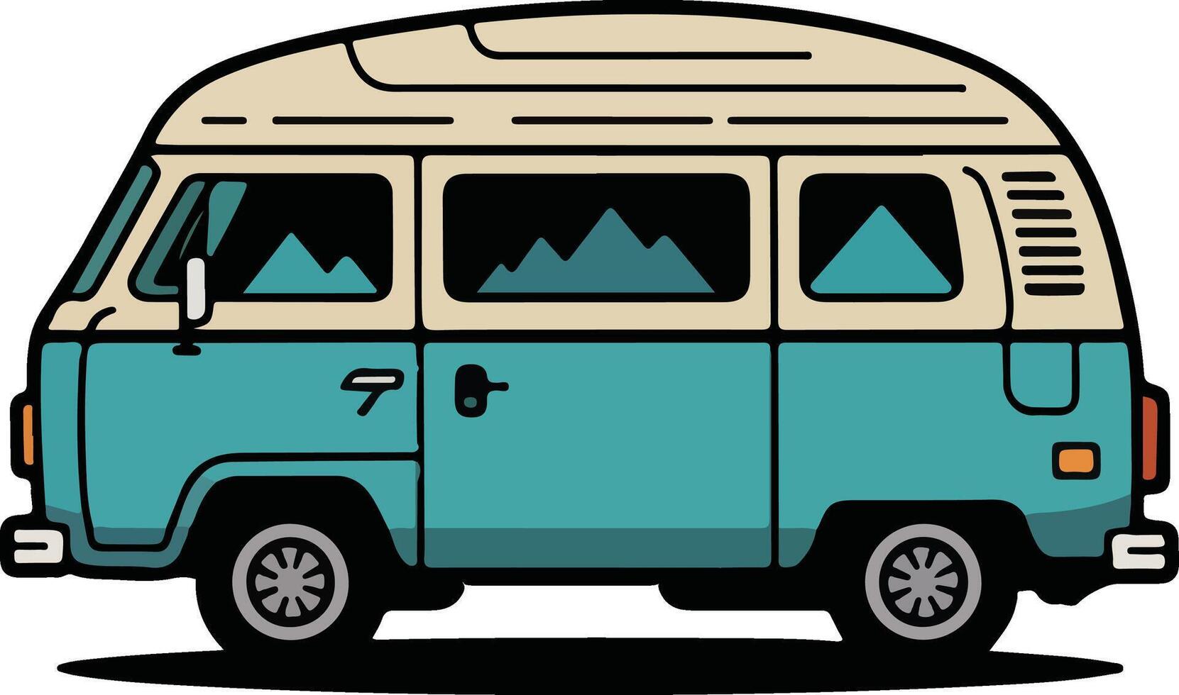 An old van with a mountain view vector