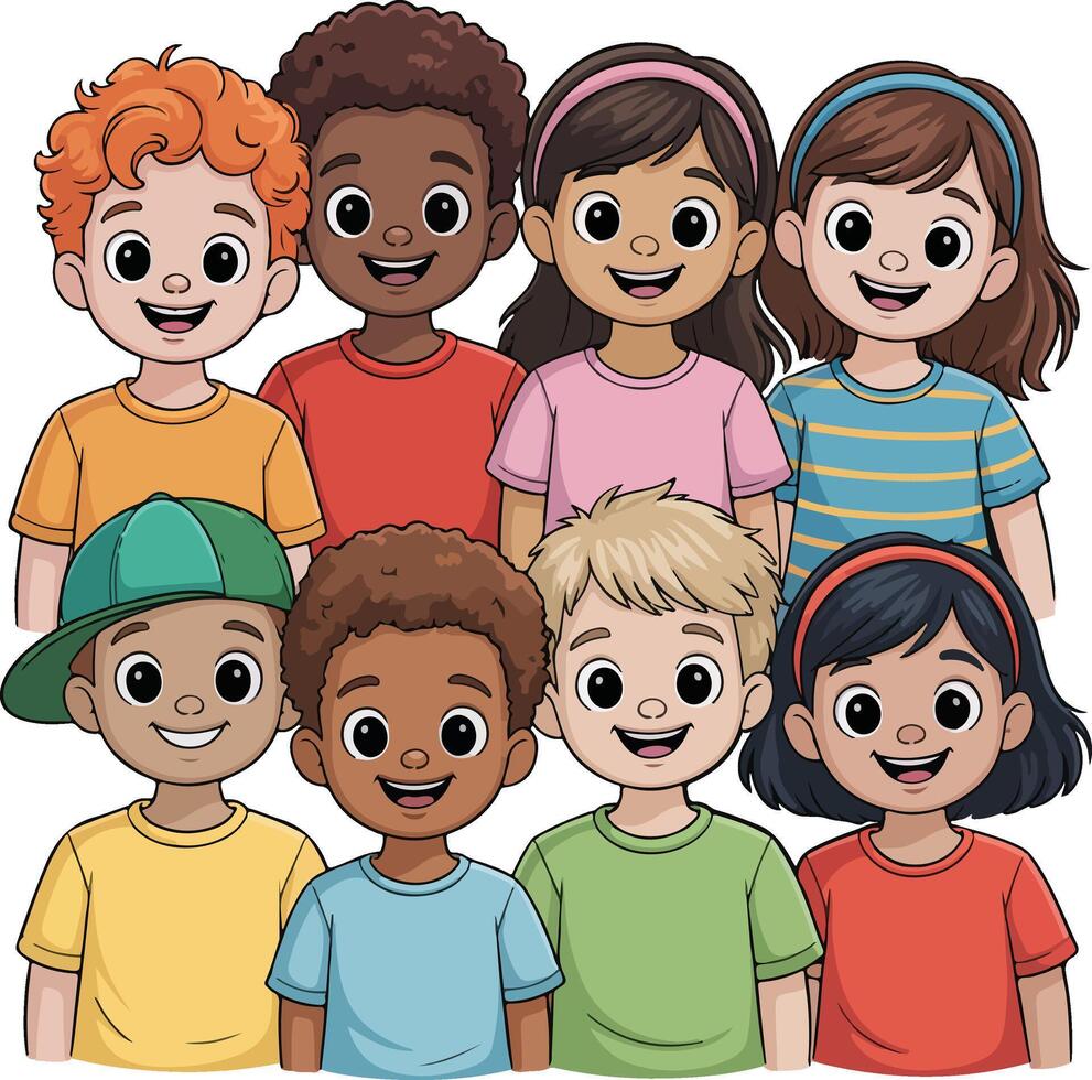 diverse group of smiling children vector