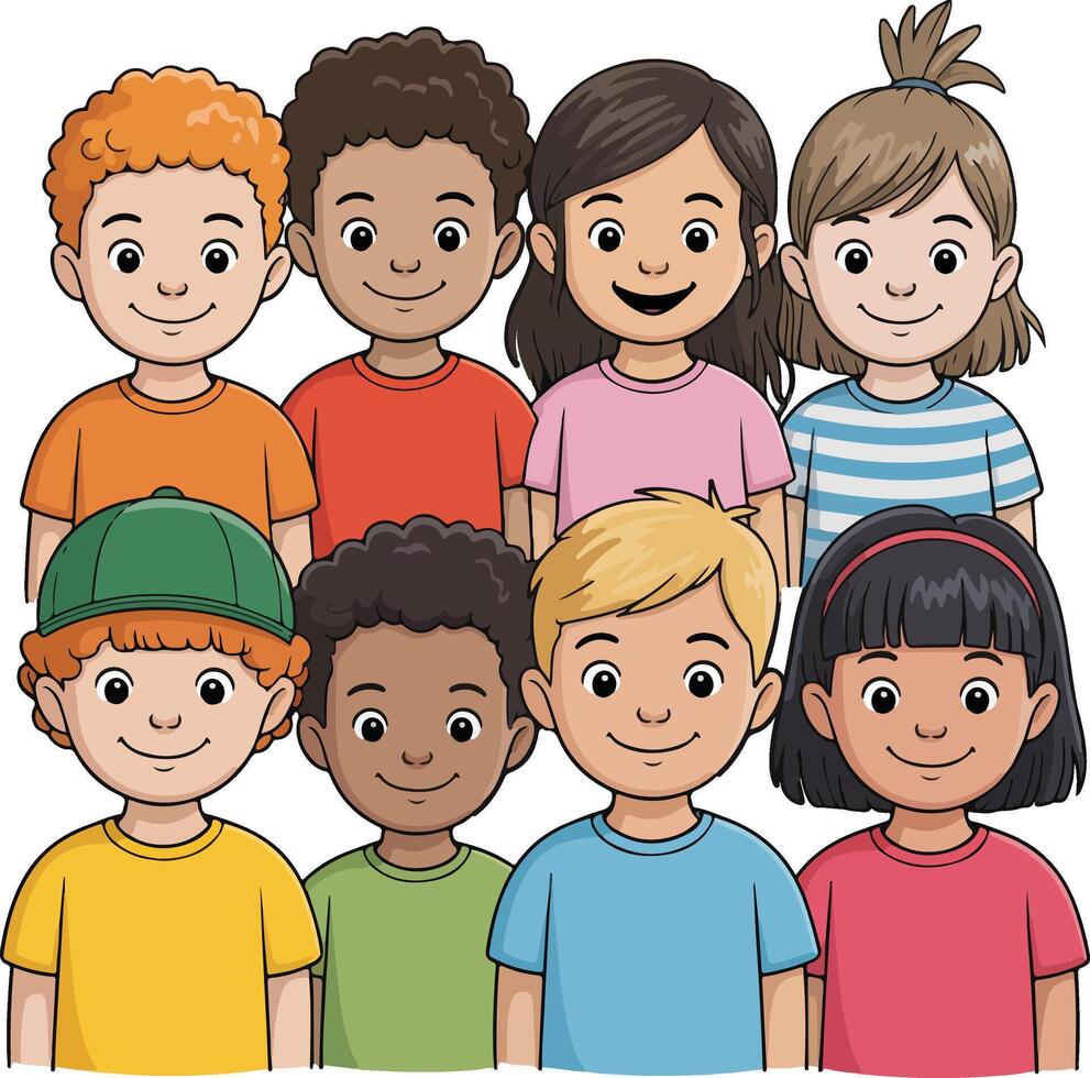 Group of children smiling together vector