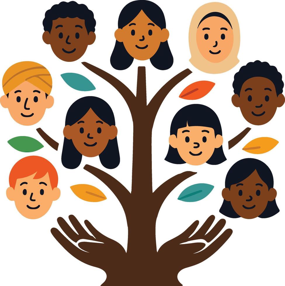 A cartoon family tree with many different people vector