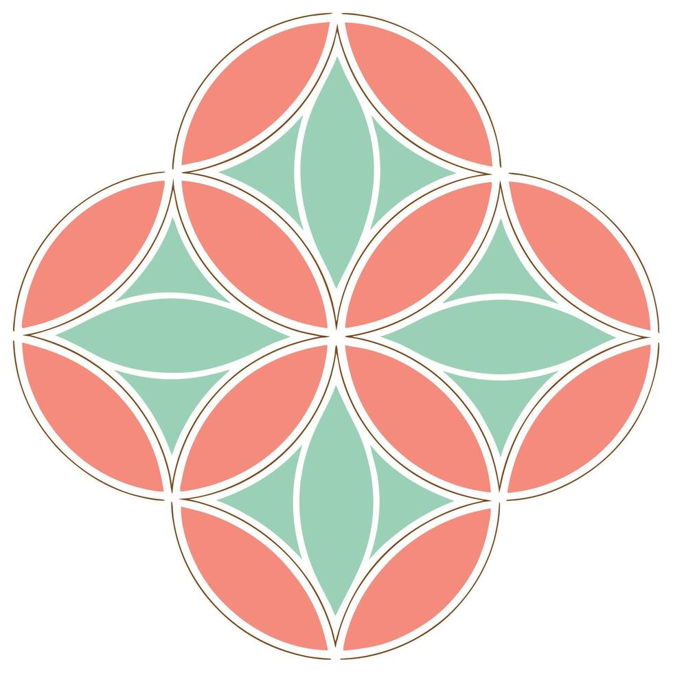 A geometric pattern with four overlapping circles in coral color, creating a central diamond shape vector