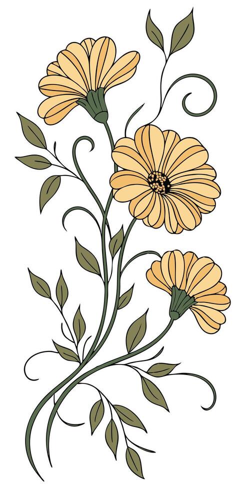 close-up the flowers of the Marigold flower arranged beautifully and decorated with vines vector