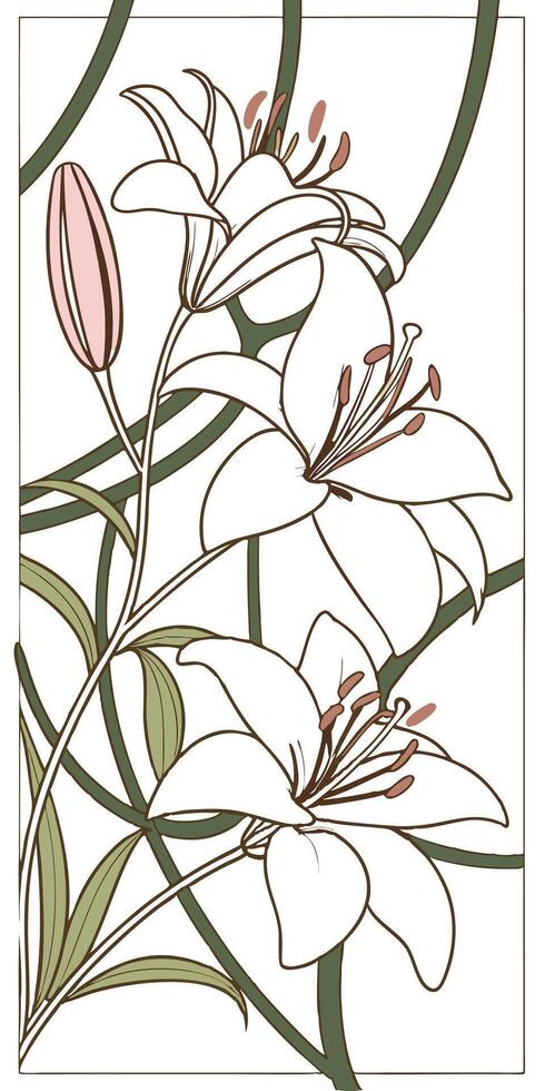 close-up the flowers of the Lily arranged beautifully and decorated with vines vector