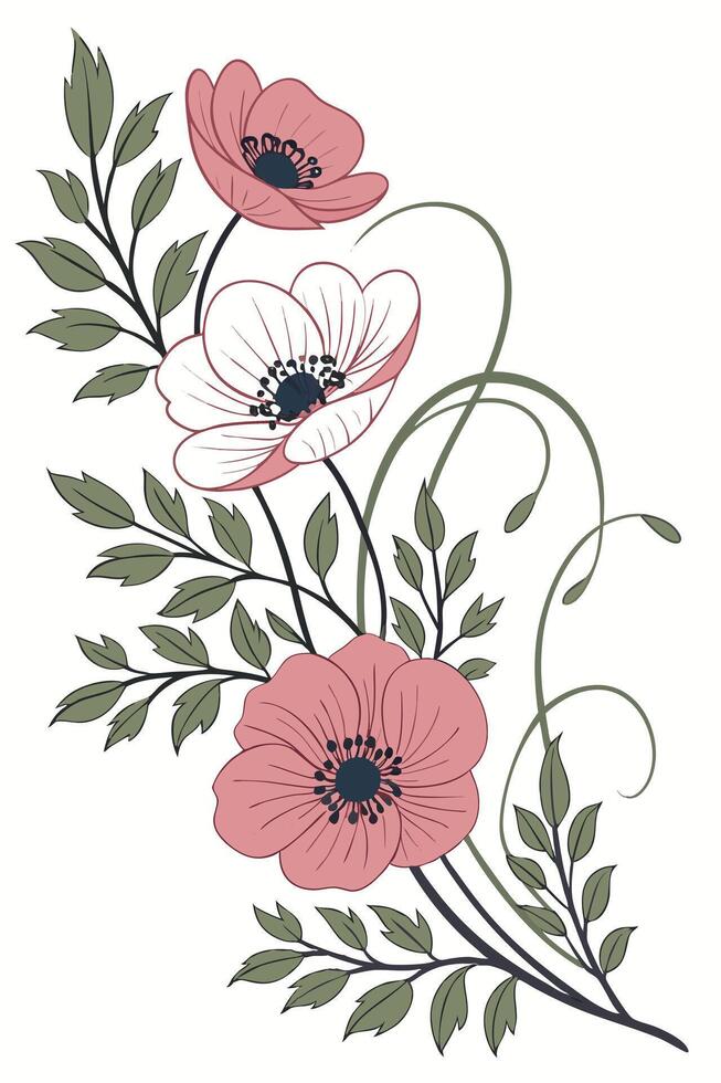 close-up the flowers of the Anemone flower arranged beautifully and decorated with vines vector