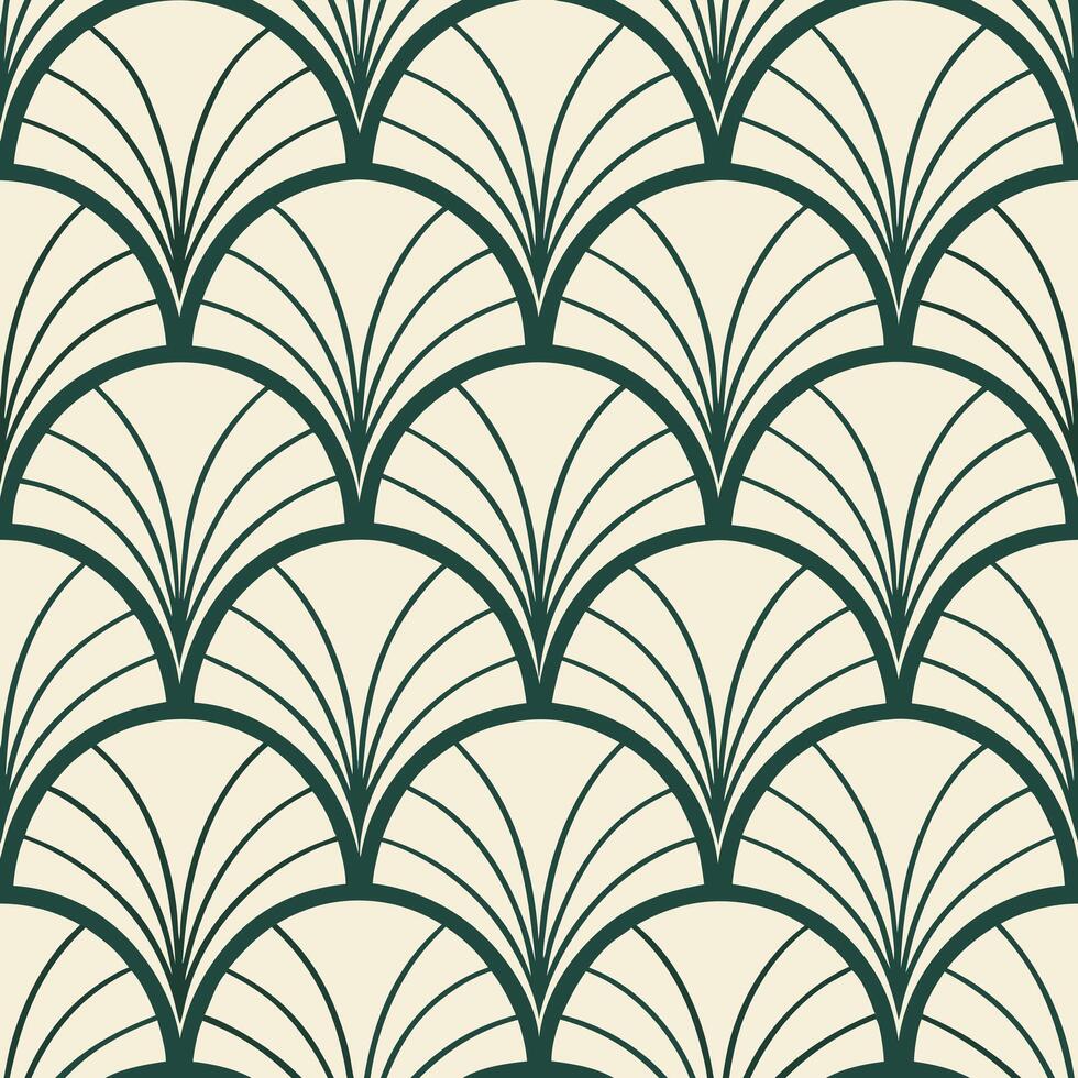 Art deco fan repeat in champagne and emerald green, luxury style vector