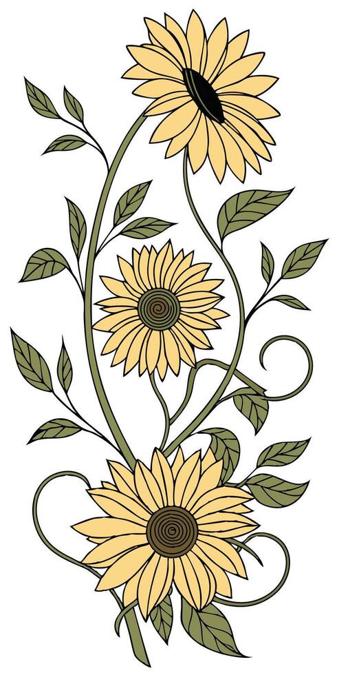 close-up the flowers of the Sunflower arranged beautifully, decorated with vines, suitable as an illustration background for a poster vector