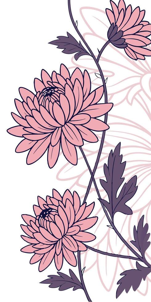 close-up the flowers of the Chrysanthemum arranged beautifully, decorated with vines, suitable as an illustration background for a poster vector