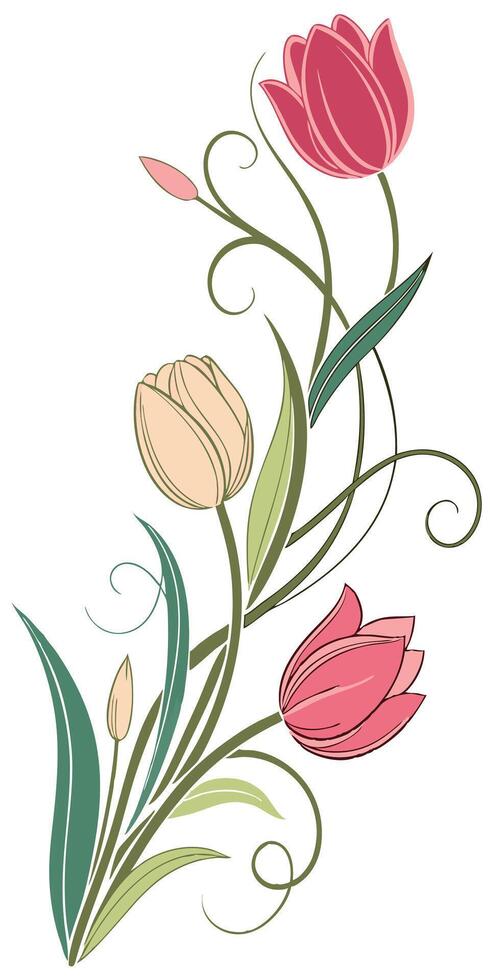 close-up the flowers of the Tulip arranged beautifully and decorated with vines vector