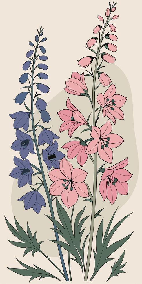 close-up the flowers of the Delphinium flower arranged beautifully and decorated with vines vector