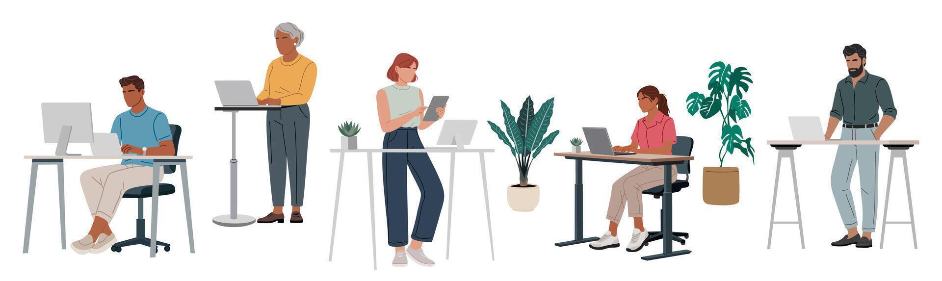 People working remotely at desks vector