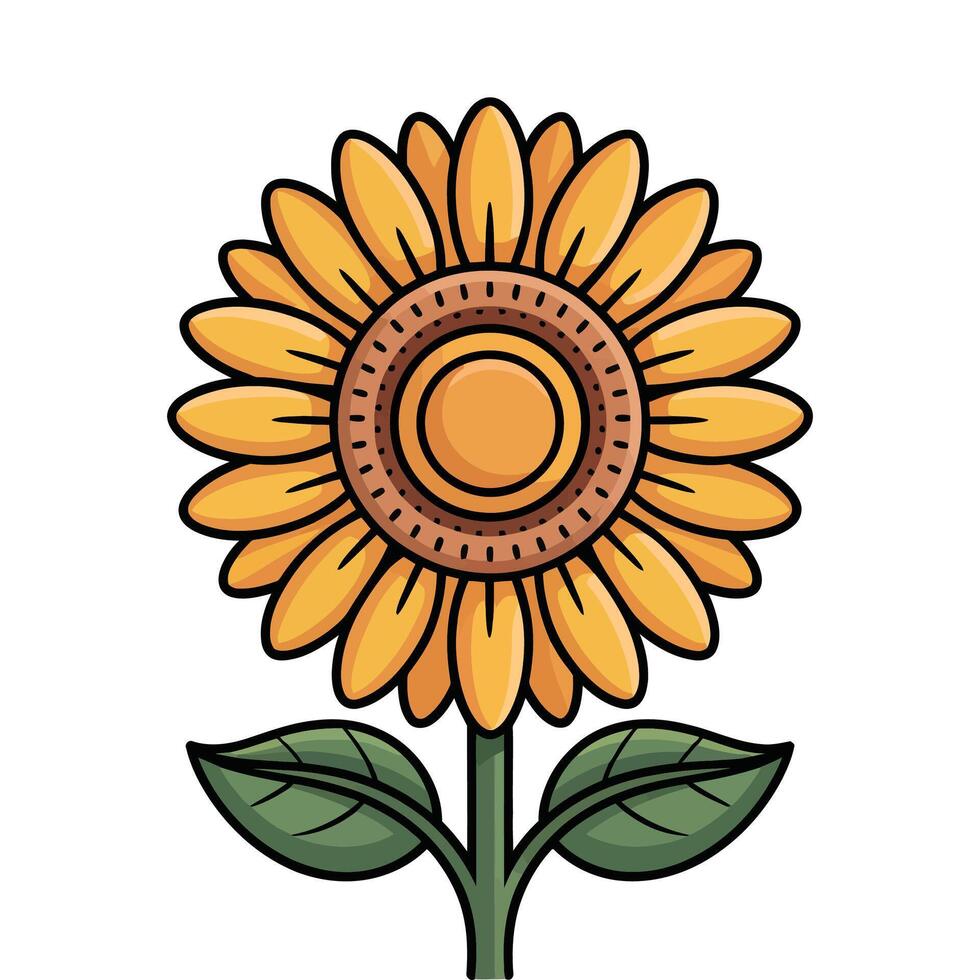 Flat Sunflower with Bold Outlines. vector
