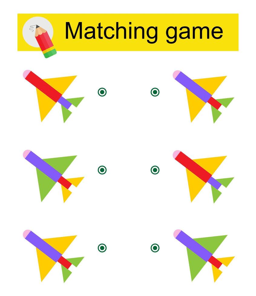 Matching game for kids. illustration of cartoon airplane. vector