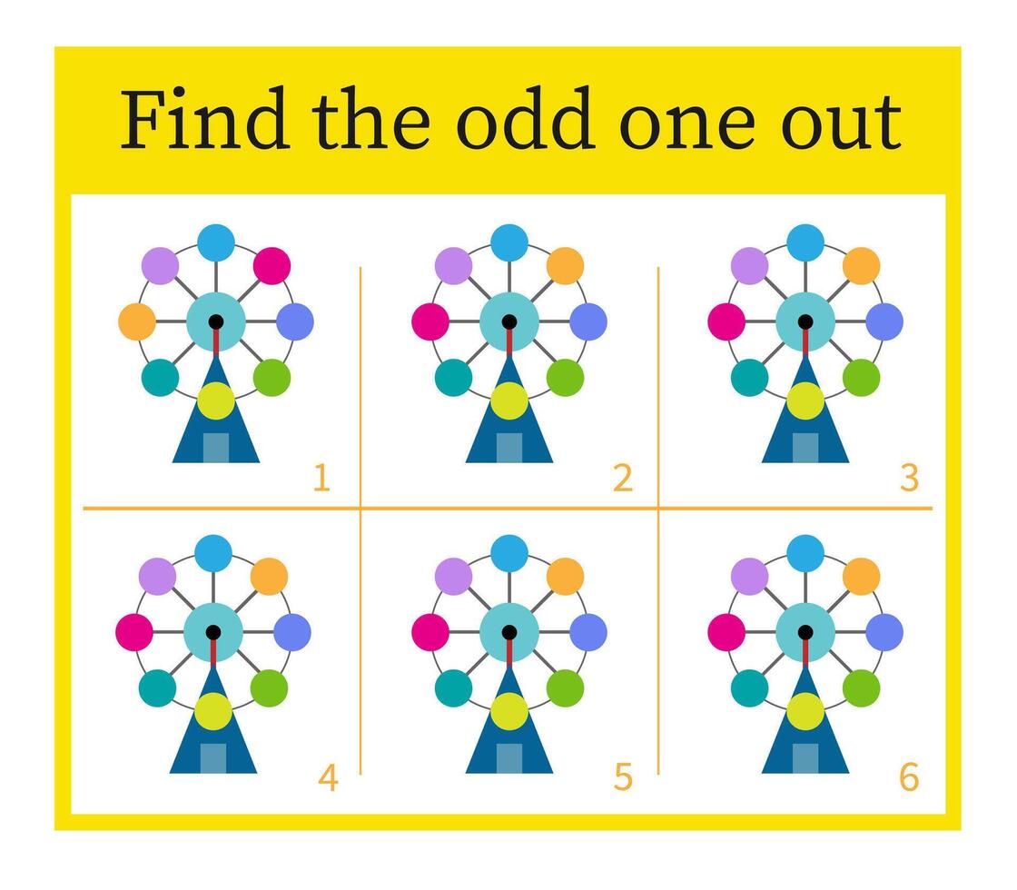 Puzzle game for children. Task for development of attention and logic. Cartoon Ferris wheel. vector