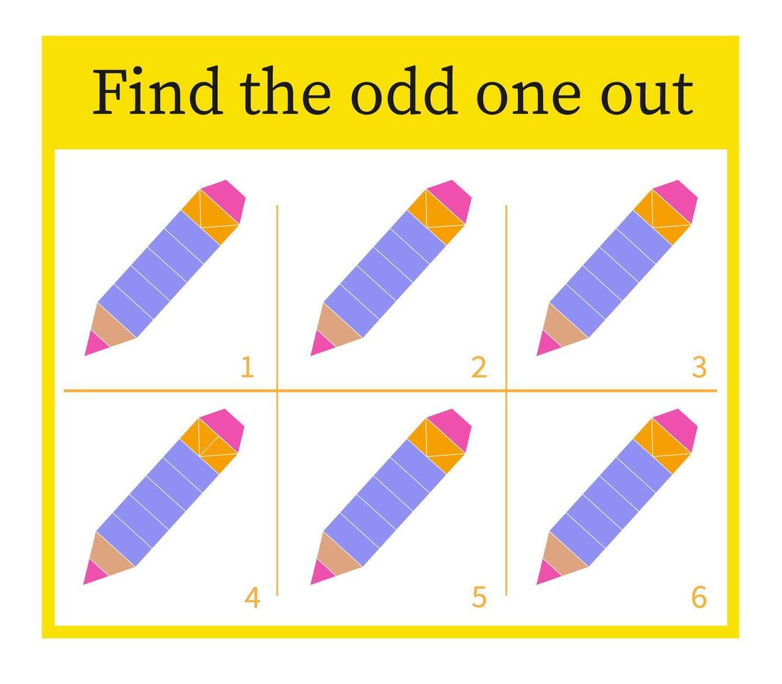 Puzzle game for children. Task for development of attention and logic. Cartoon pencil. vector