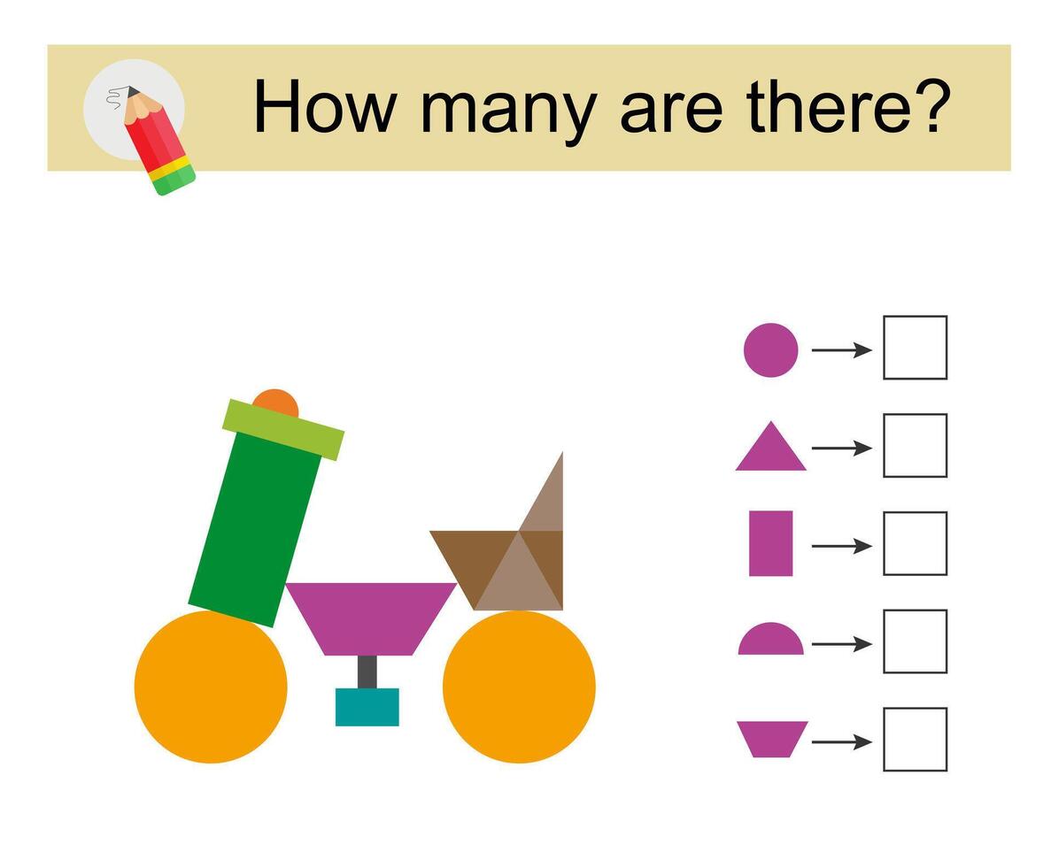 Math activity for kids. How many geometric shape vector