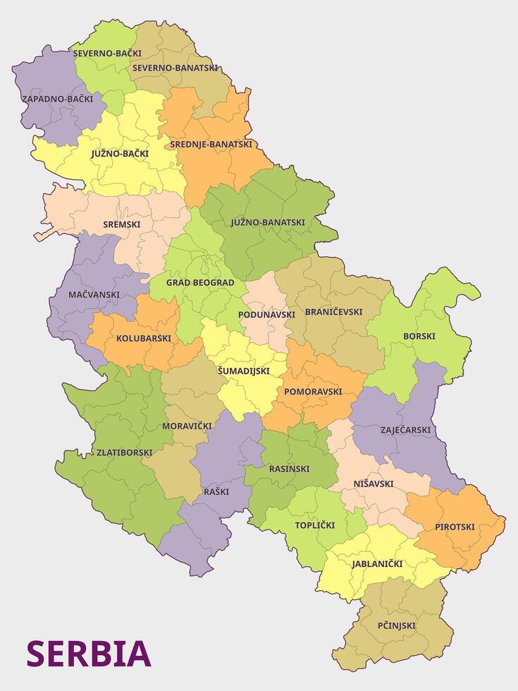 Map of Serbia Regions and Administrative Divisions vector