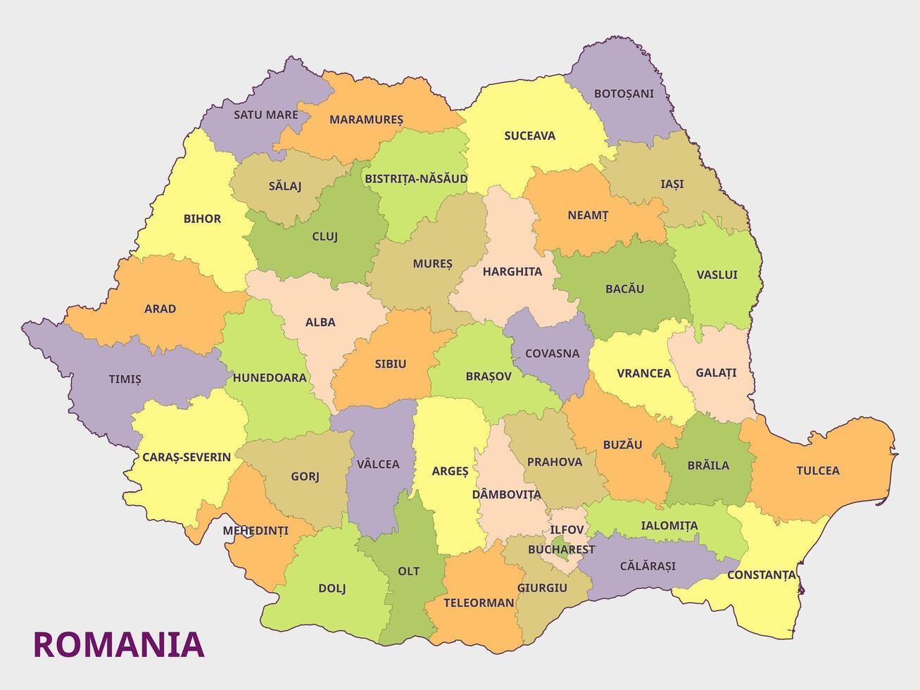 Map of Romania Regions and Administrative Divisions vector