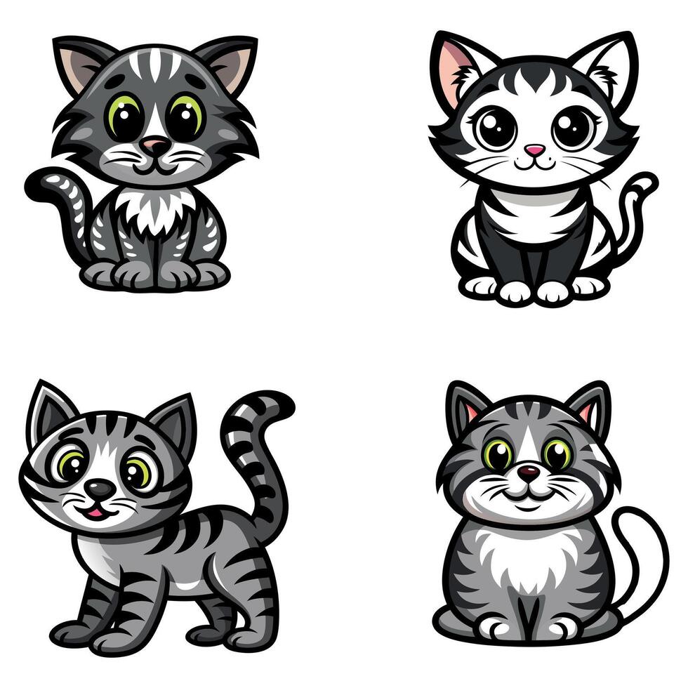 Kawaii Kitten Icons Isolated vector