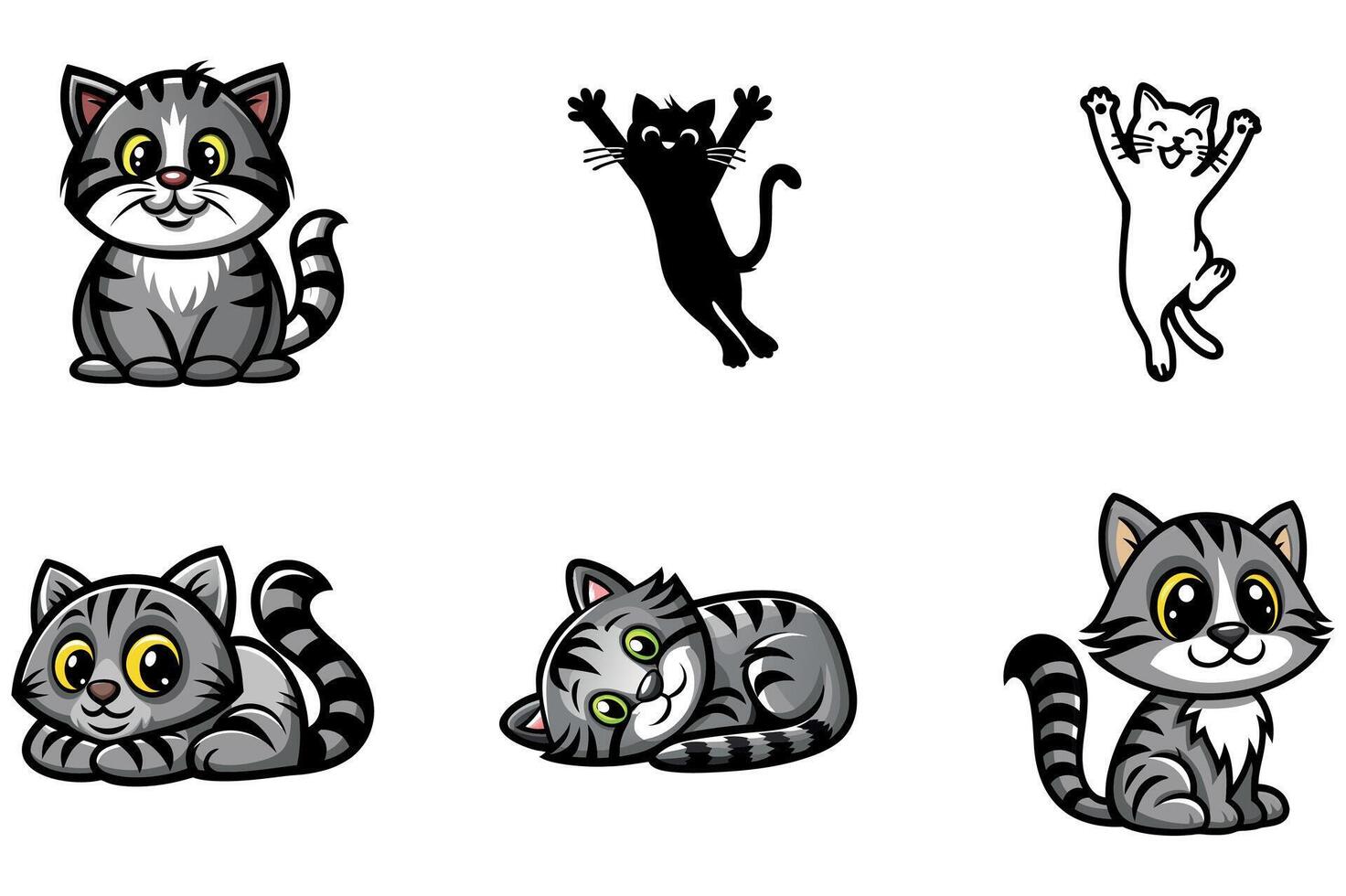 Fluffy Cartoon Cat Icons with Stripes vector