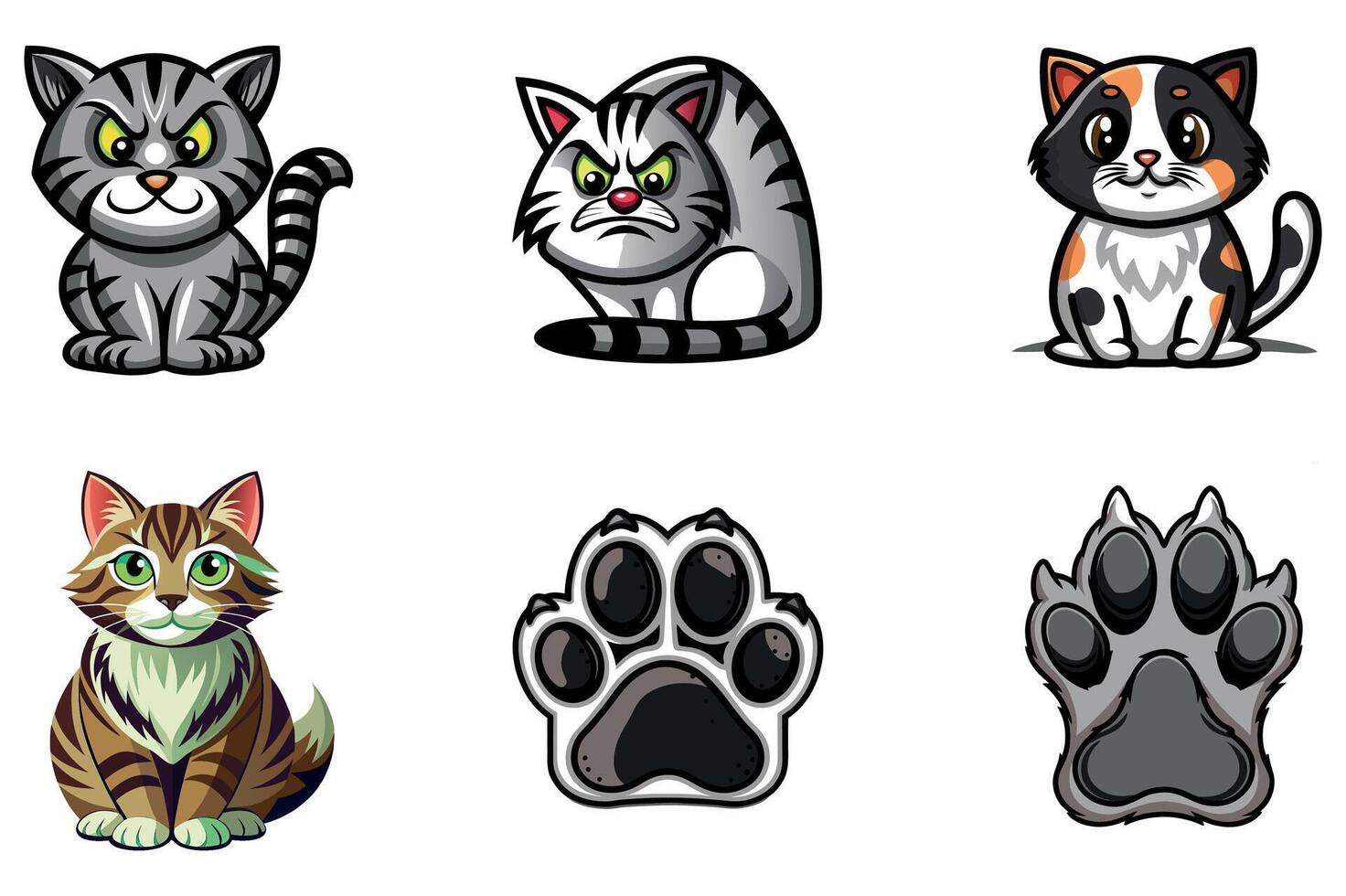 Whiskered Cat Characters Clip Art Set Funny Chibi Cat Bundle vector