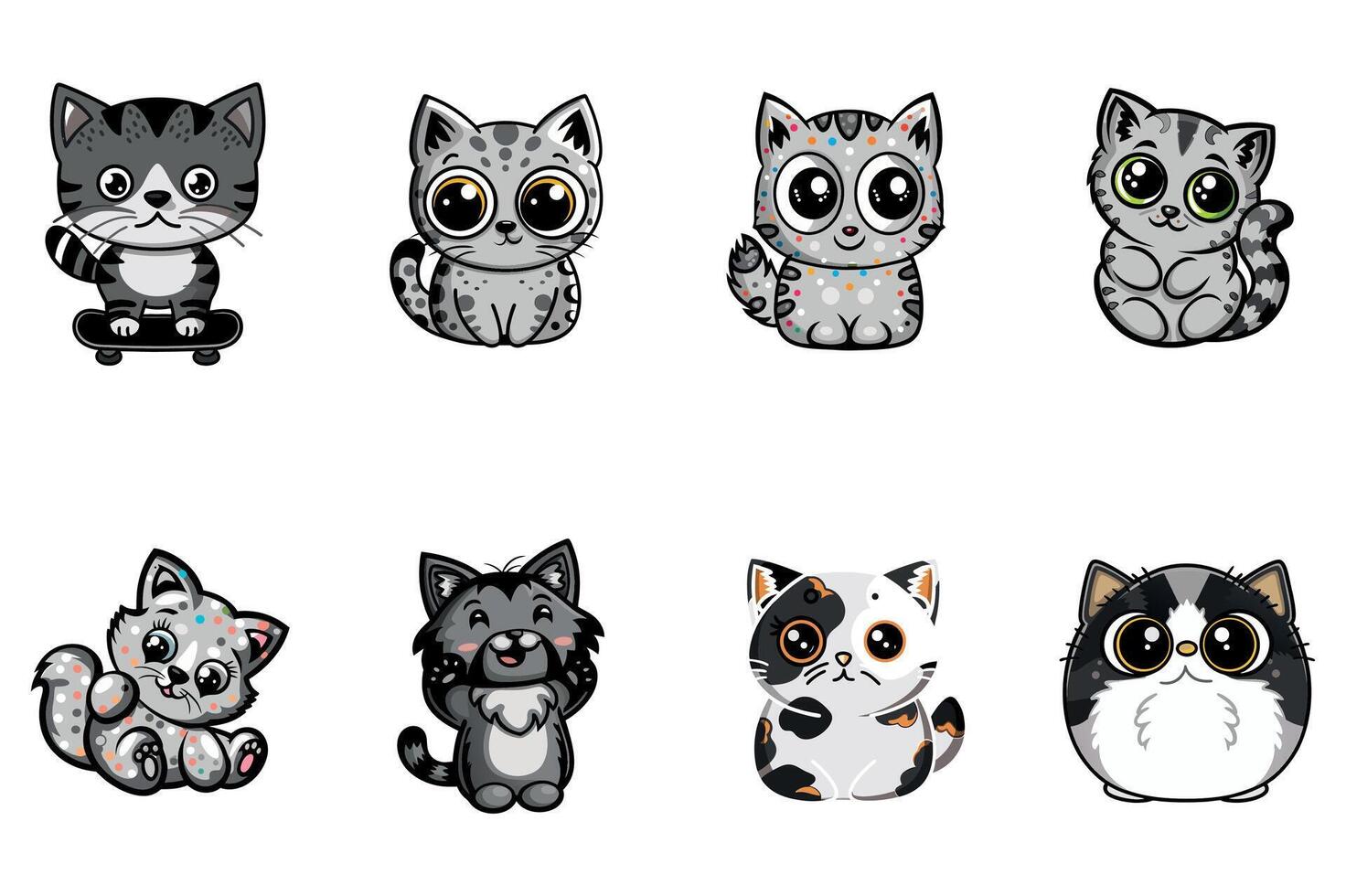 Chibi Cat Drawing Pack on White Background vector