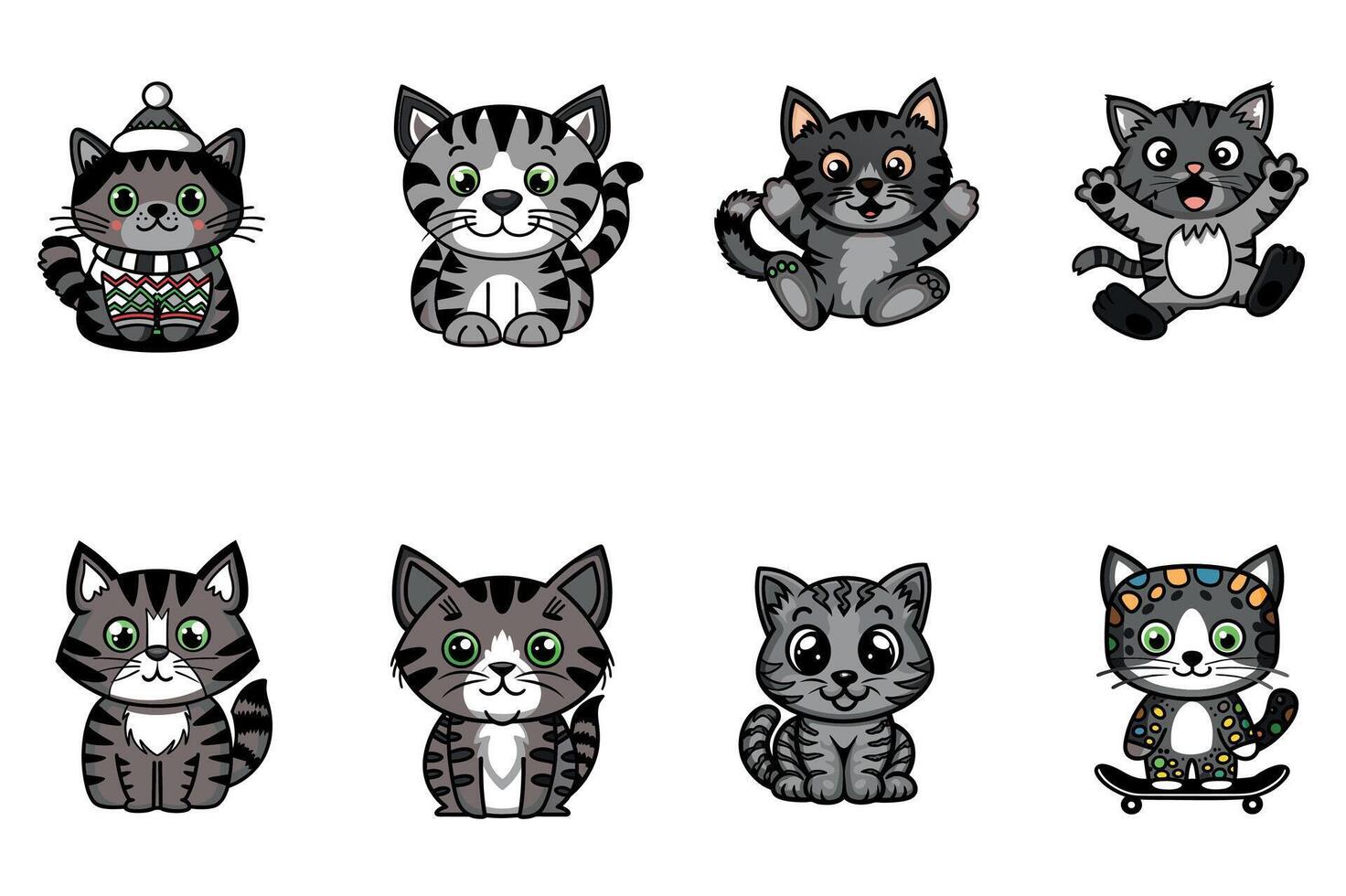 Tabby Kitten Characters on White vector