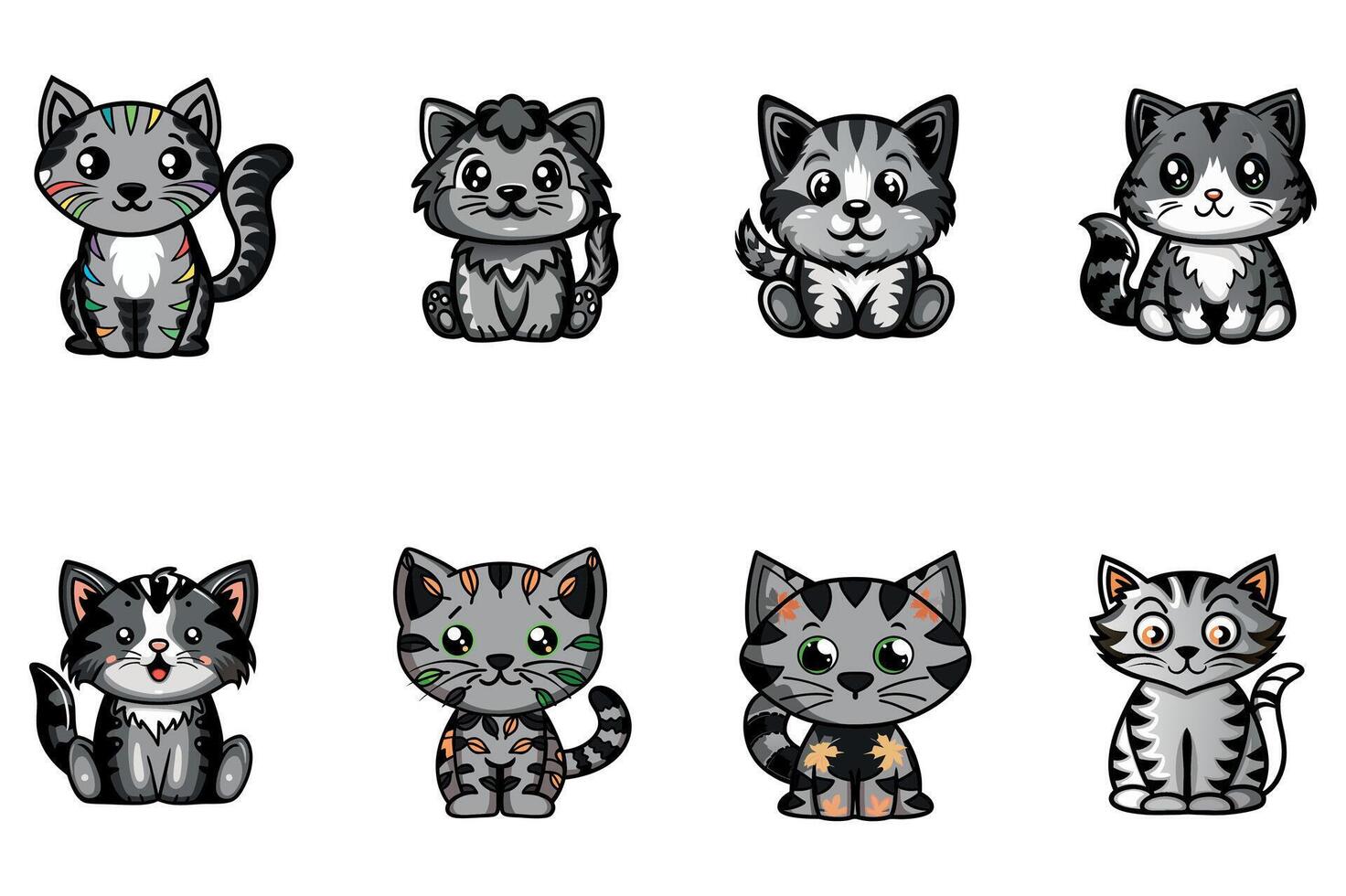 Cute Gray Cat Cartoon Set vector