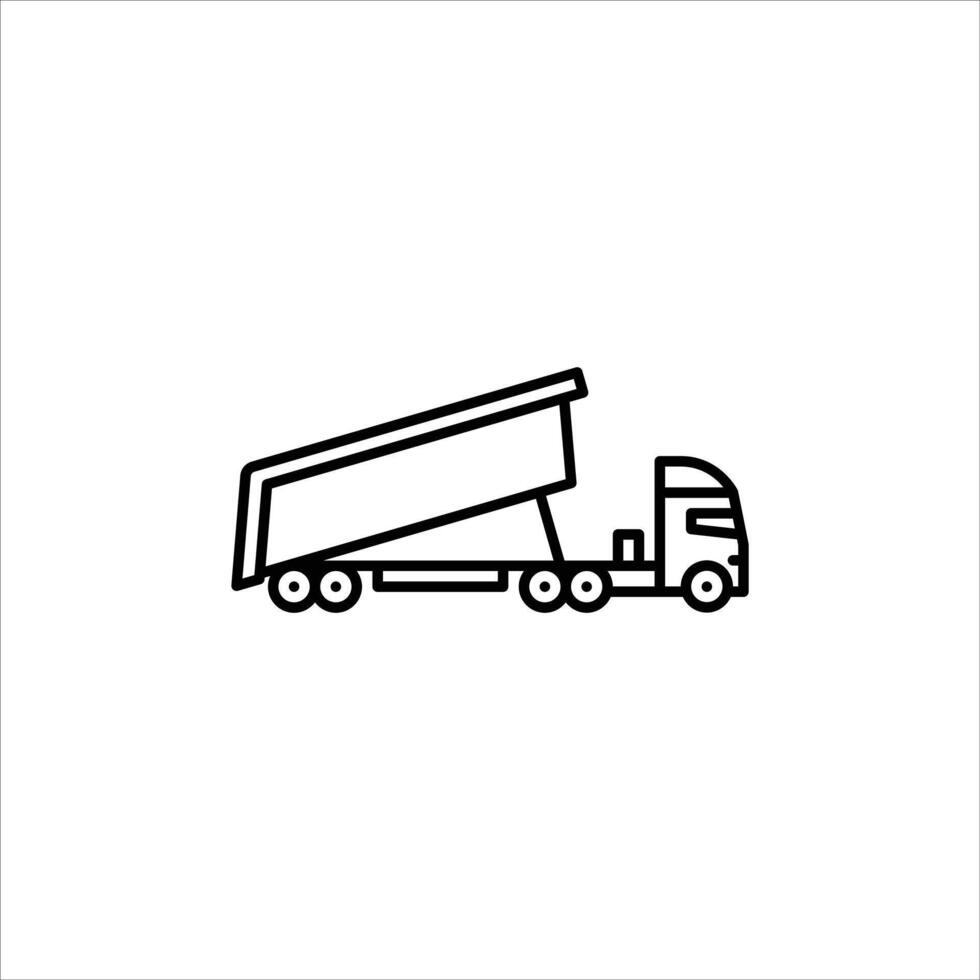 dump truck with trailer outline icon. dump truck black line illustration. vector