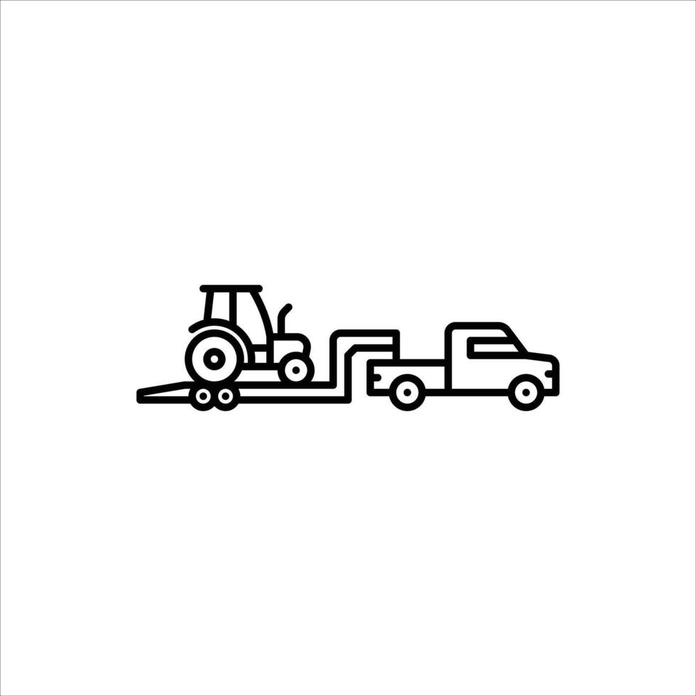 truck with gooseneck trailer outline icon. pick up truck load tractor black line illustration. vector
