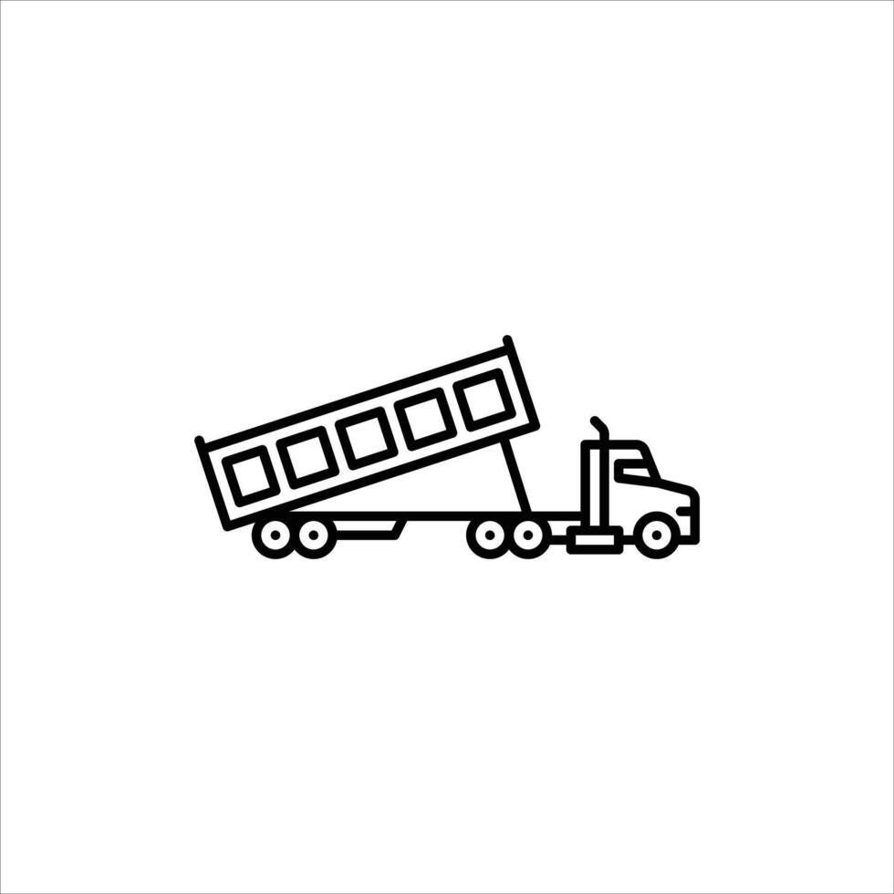 dump truck with trailer side view outline icon. dump truck black line illustration. vector