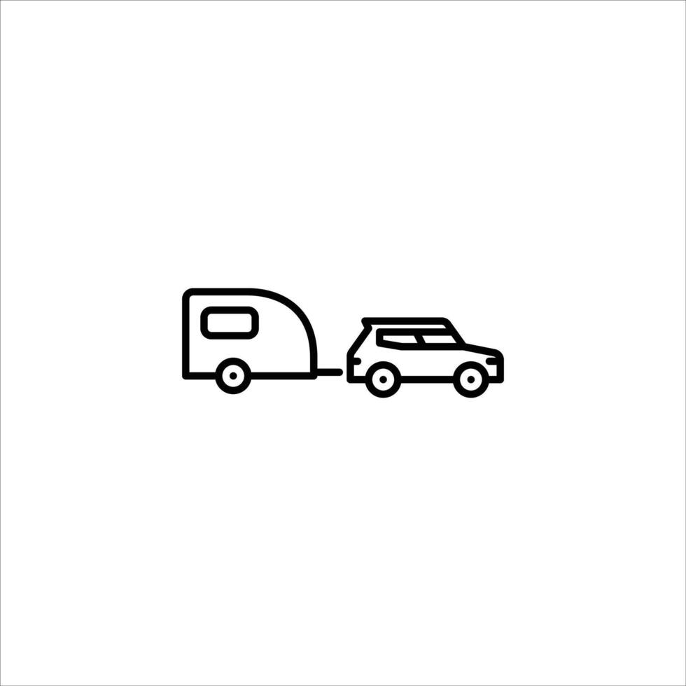 car with camper trailer outline icon. camper trailer line illustration. vector