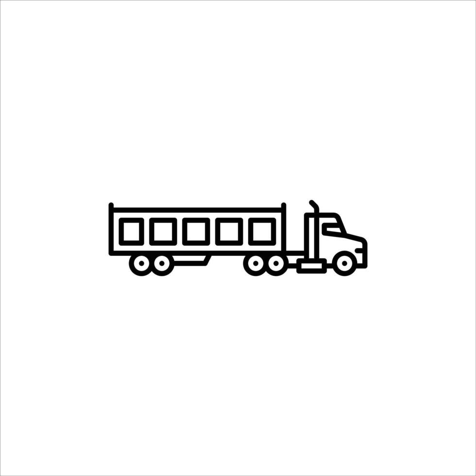 dump truck with trailer outline icon. dump truck side view line illustration. vector
