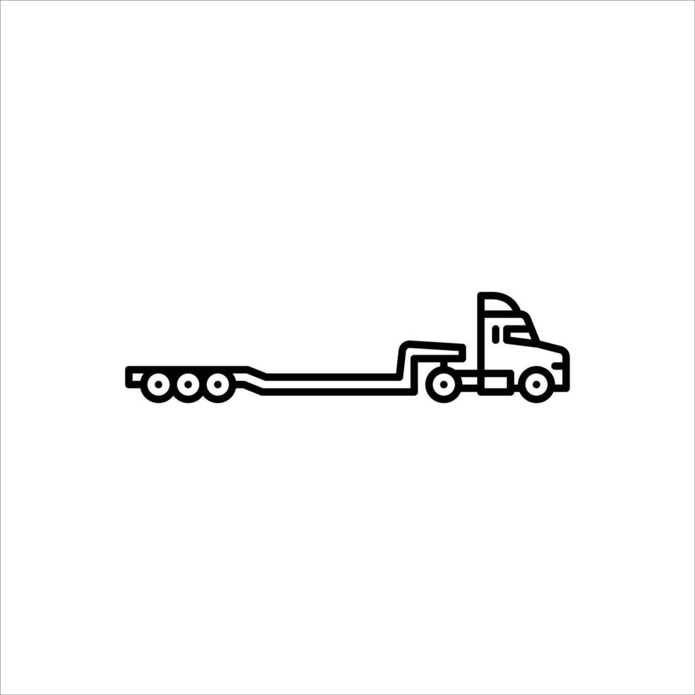 truck with lowboy trailer outline icon. lowboy trailer line illustration. vector