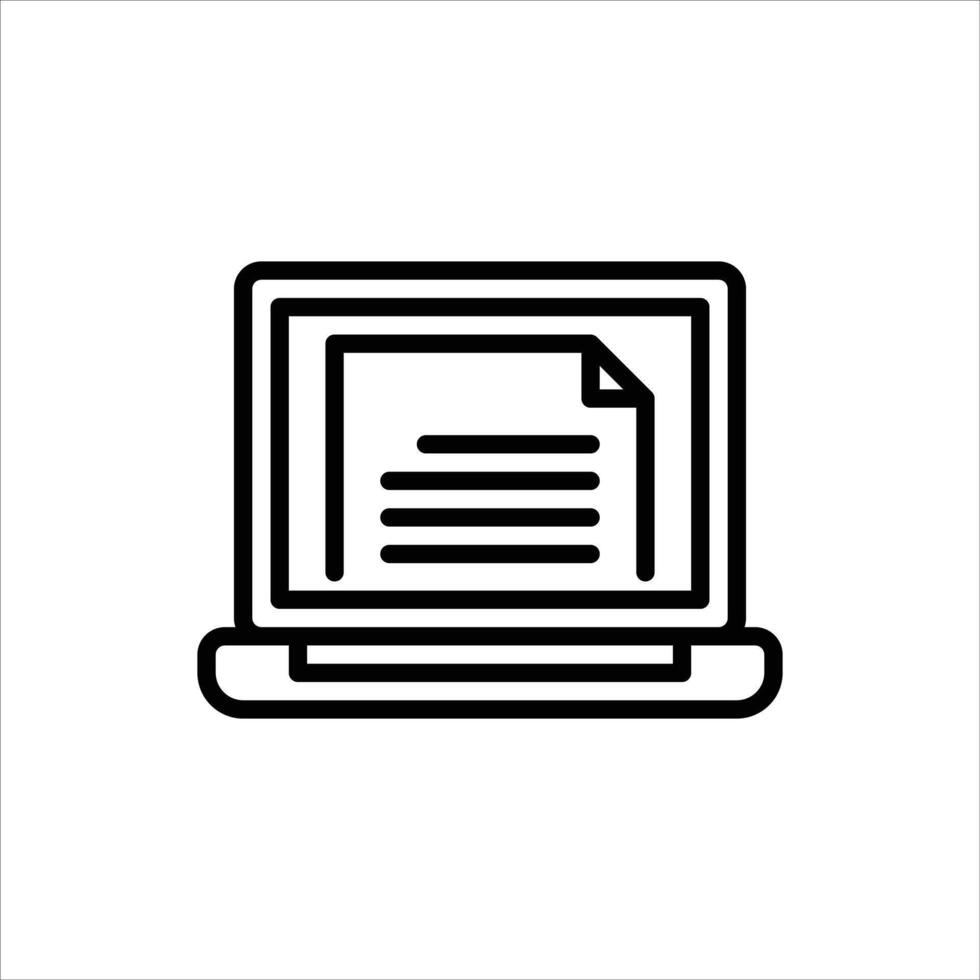 Working on laptop outline icon. Working black line illustration. vector