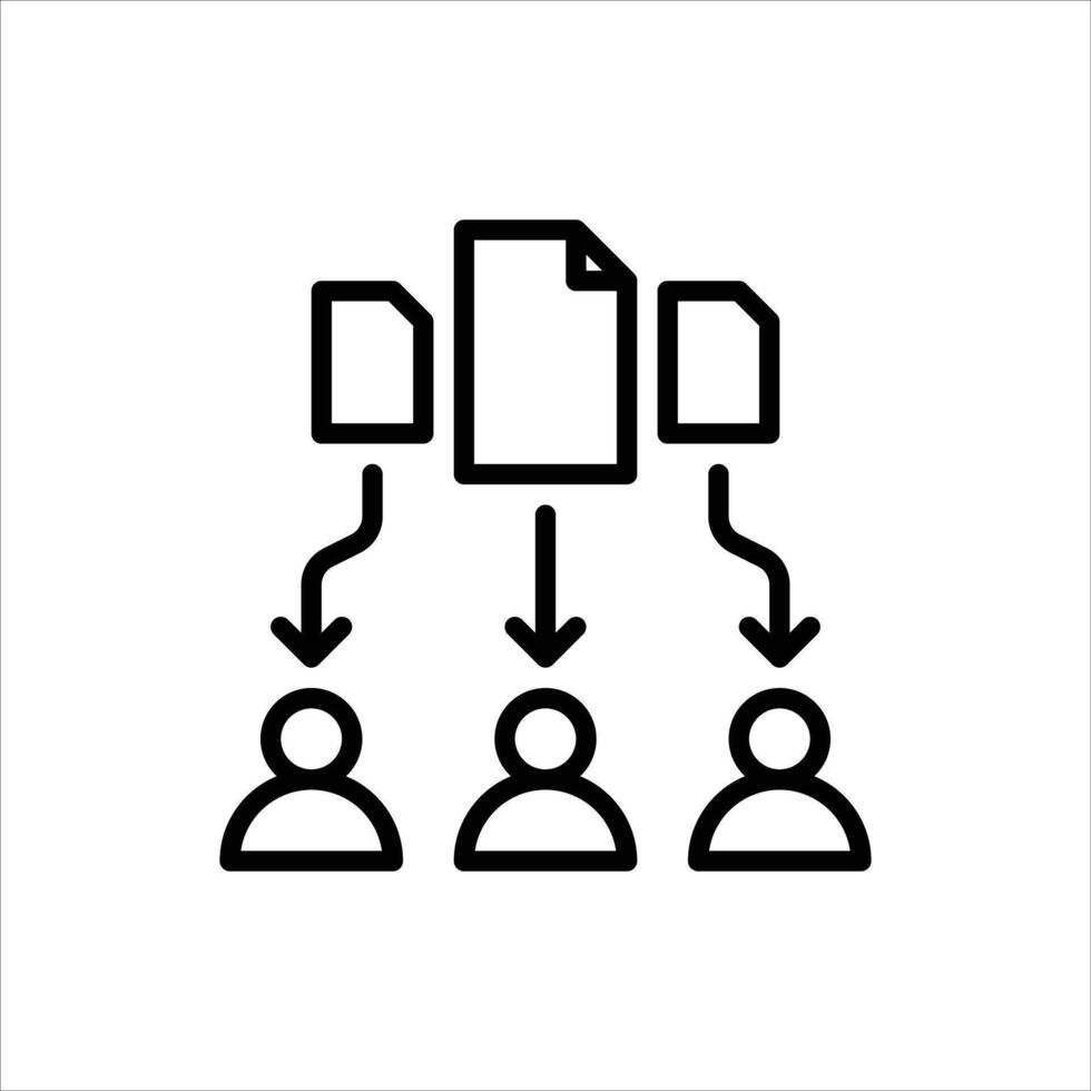 task allocation outline icon. assigning tasks black line illustration. vector
