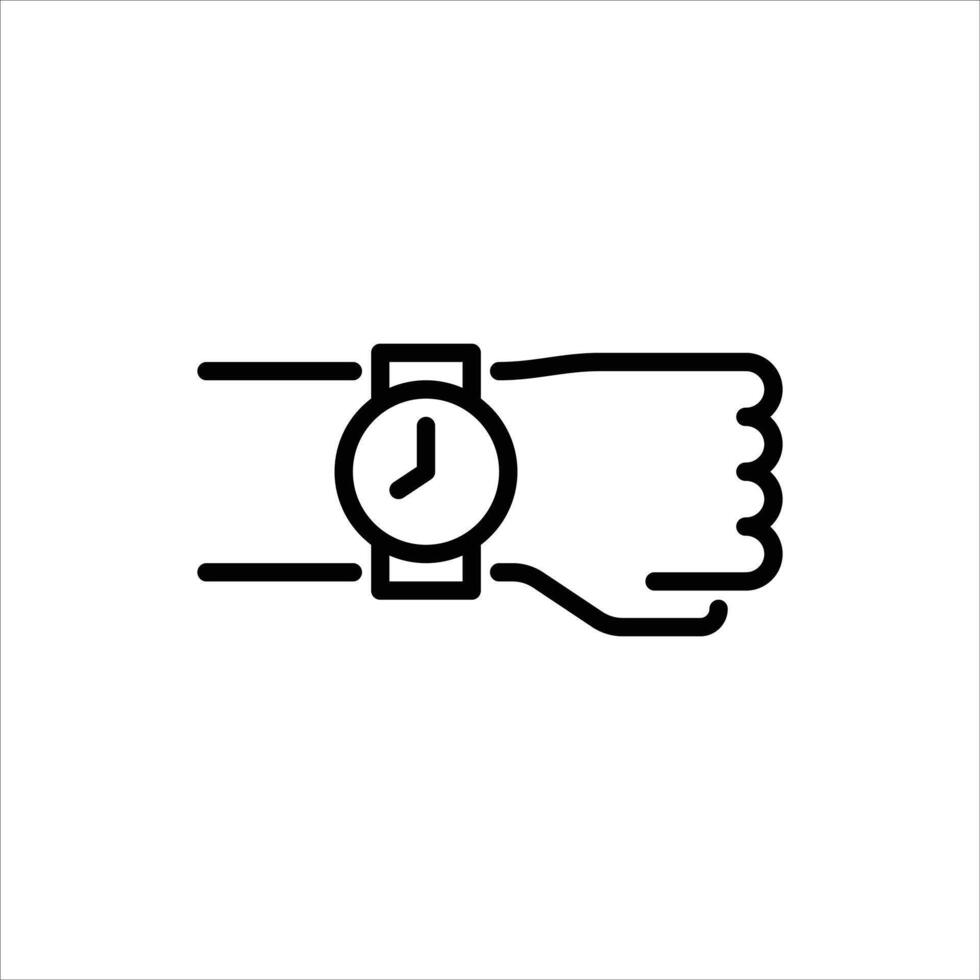 wearing wristwatch outline icon. Checking time black line illustration. vector
