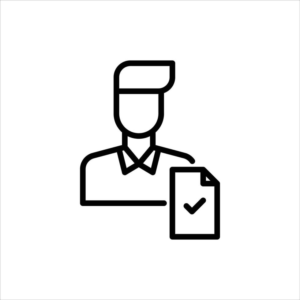 Male employee completed task outline icon. Task completed black line illustration. vector