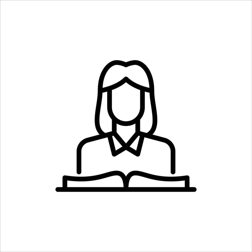 Woman reading book outline icon. bookworm black line illustration. vector