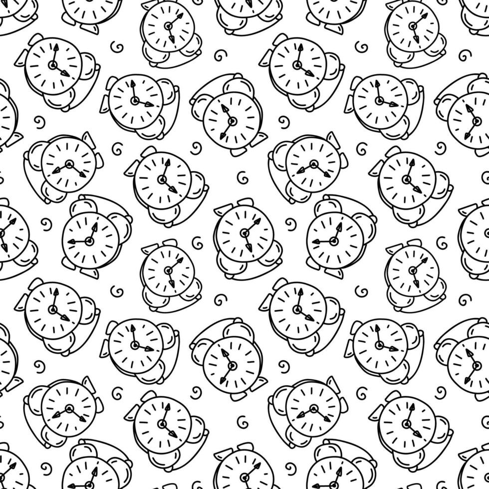 Hand-drawn clock sketch pattern, black ink, sketch-style design, made in the style of doodles. vector
