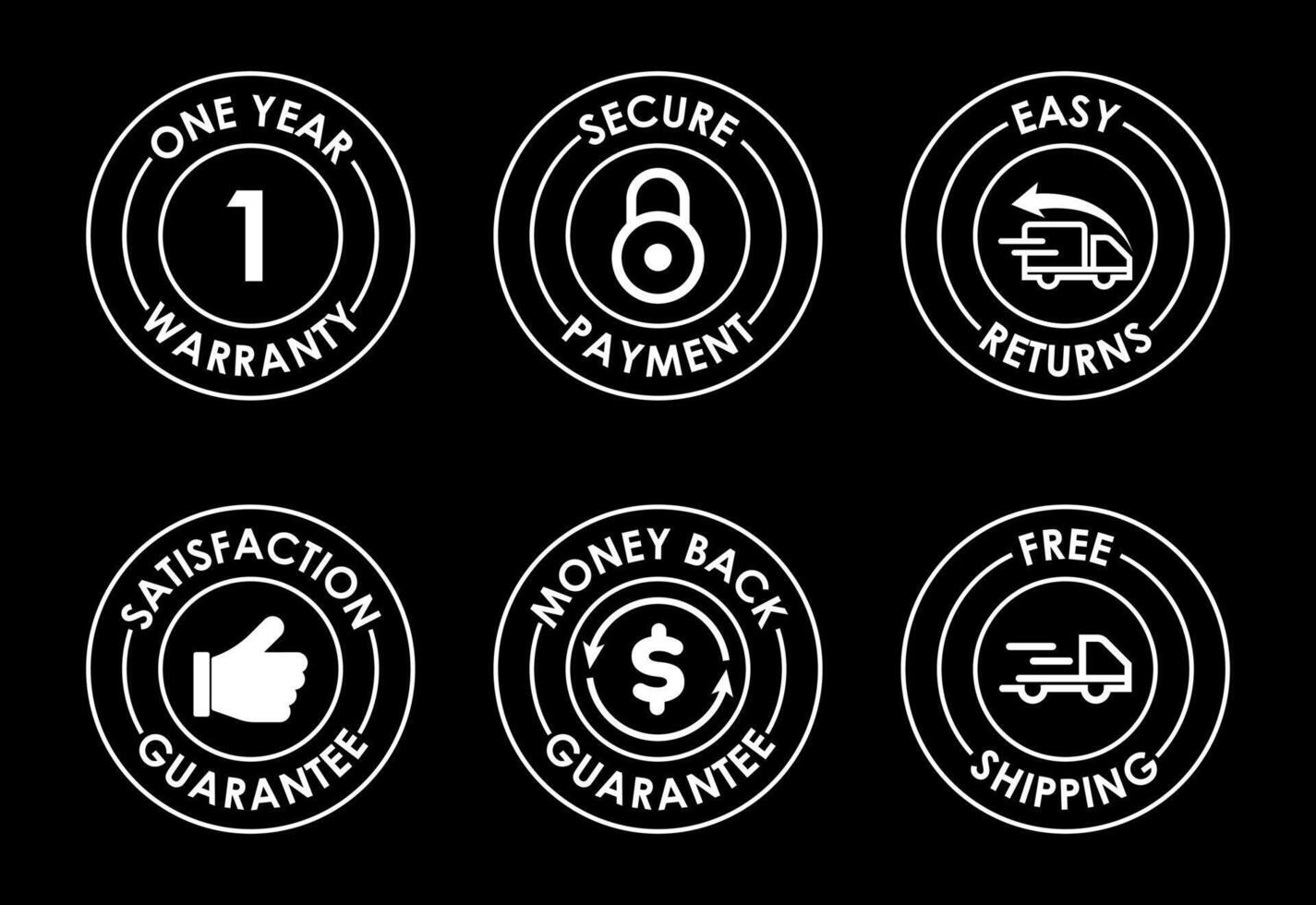 E-commerce badges icons set. Online shopping icon sign white on black background vector