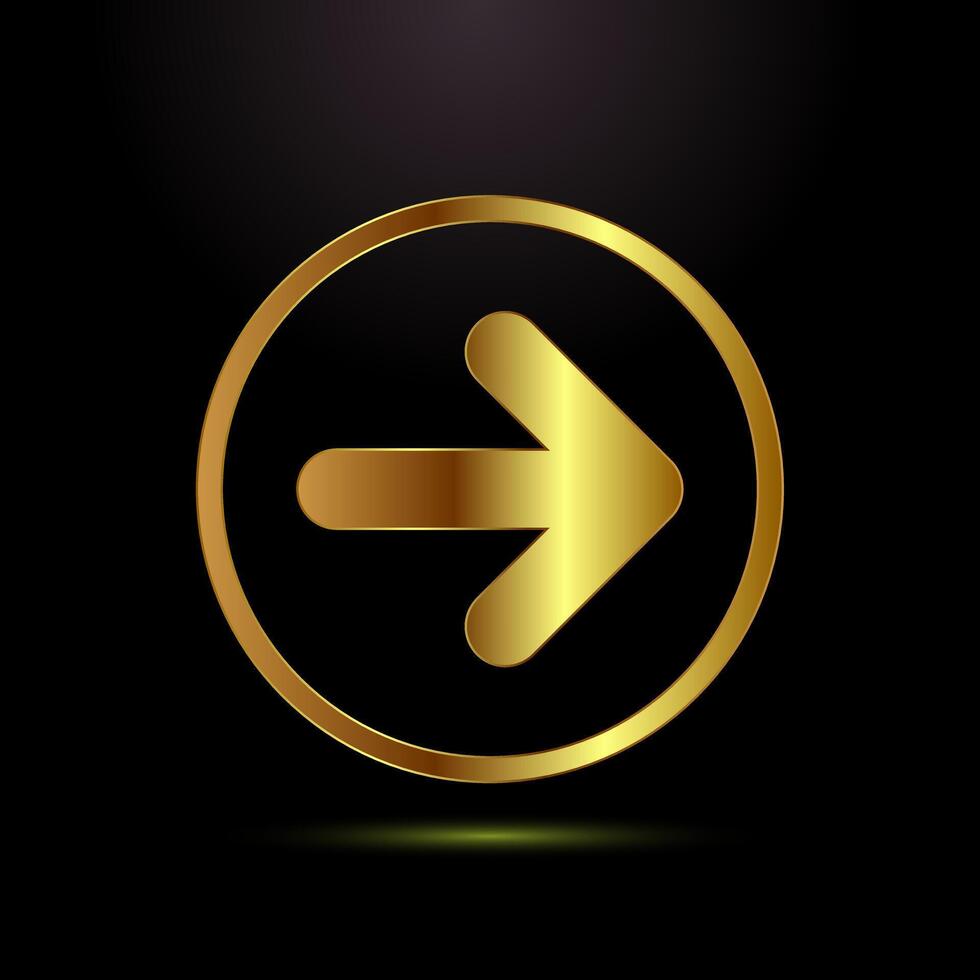 Arrow icon design illustration, arrow sign in gold color style vector