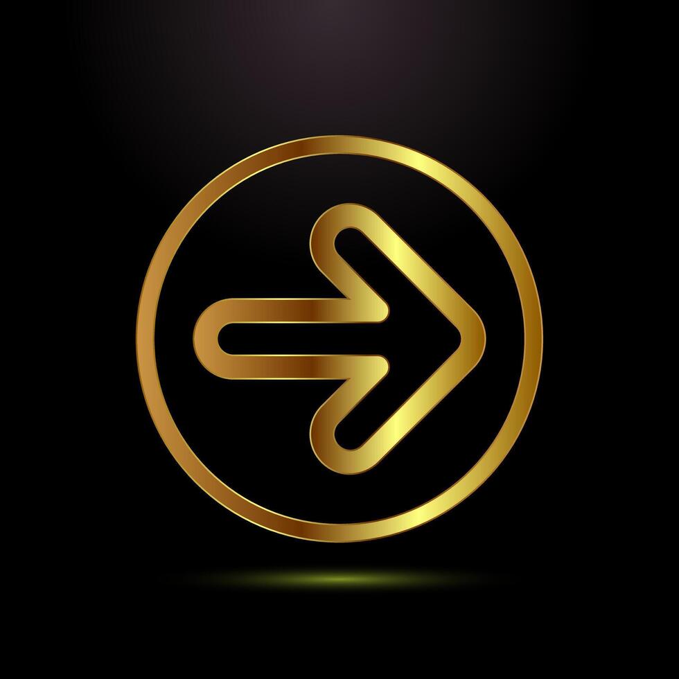 Arrow icon illustration, arrow sign symbol in gold color style vector