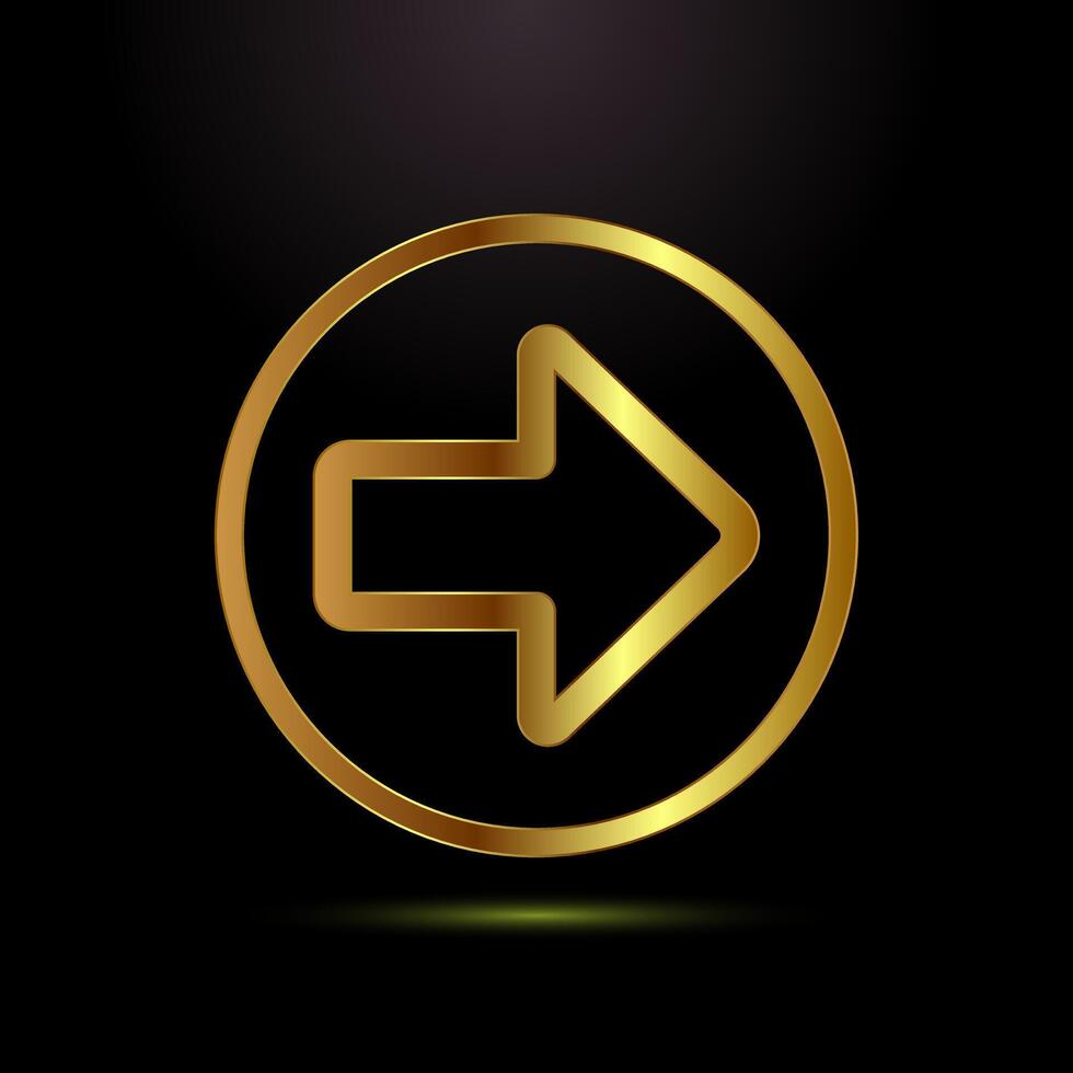 Arrow icon, arrow sign symbol in gold color style vector
