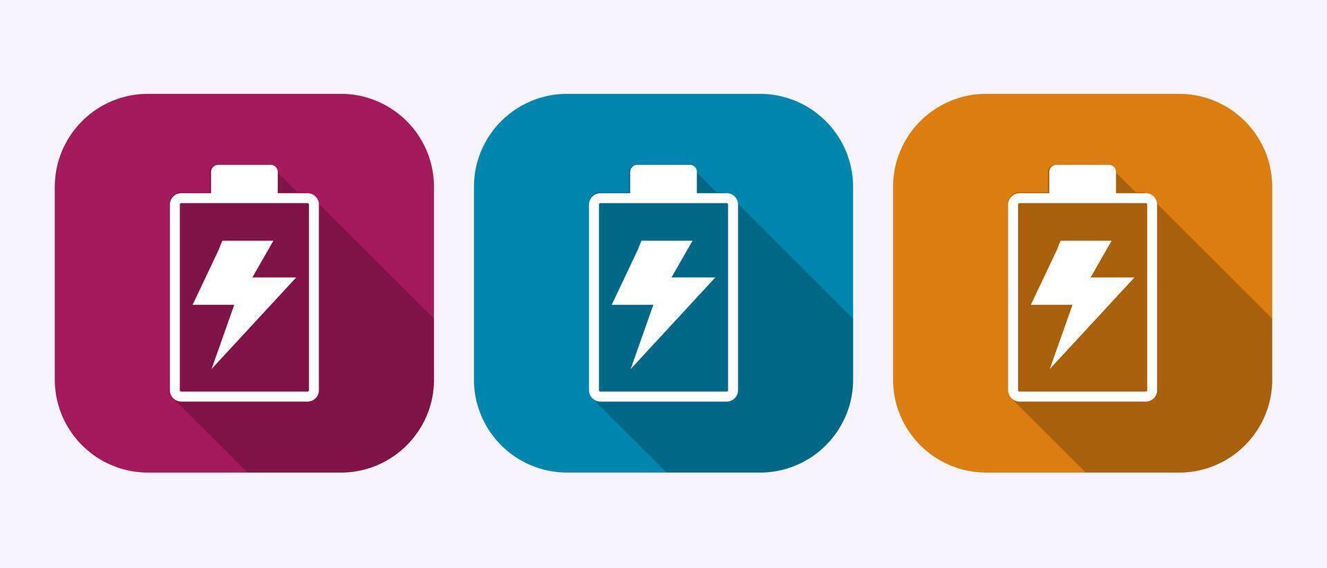 Battery icon illustration, Battery charging sign in shadow button design vector